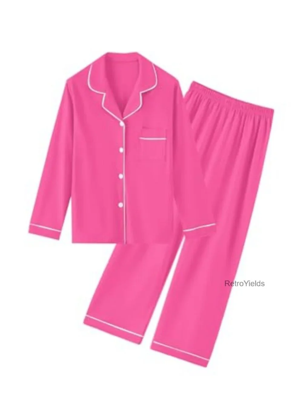 Kids Cotton Pajama Set Long Sleeve Button Down Top & Pants 2-Piece Sleepwear